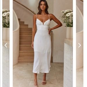 🏷 Selfie Leslie LAKE COMO FITTED BODICE CAMI STRAP MIDI DRESS WHITE